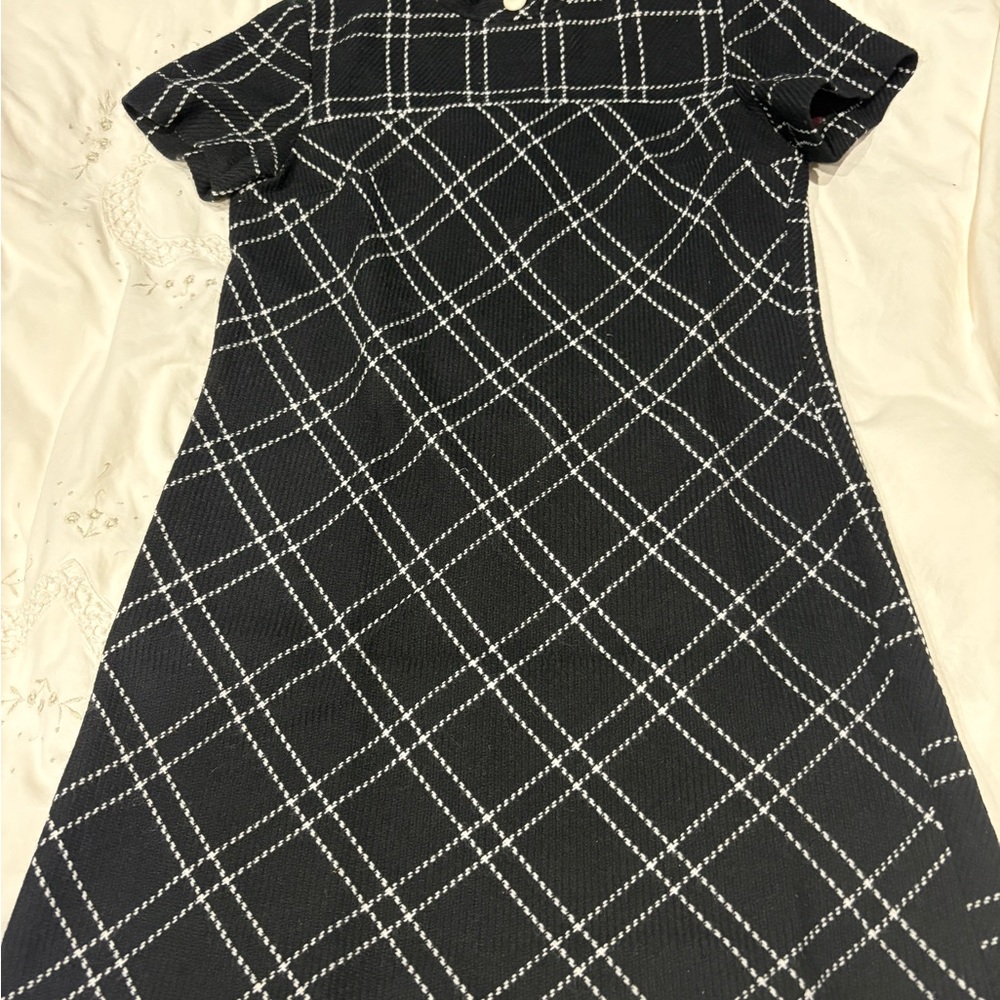 Wool Black and White Plaid Dress